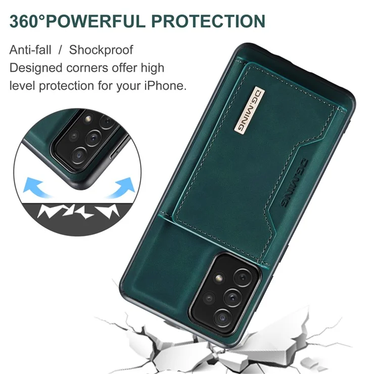 DG.MING M2 Series Detachable 2 in 1 Shockproof Wallet Phone Case Wireless Charging Phone Protective Cover for Samsung Galaxy A33 5G - Green