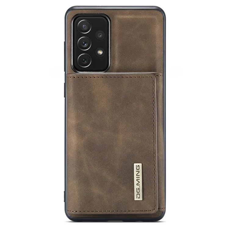 DG.MING M1 Series Anti-fall Detachable 2-in-1 Wallet Phone Case Shockproof Phone Protector Support Wireless Charging for Samsung Galaxy A33 5G - Coffee