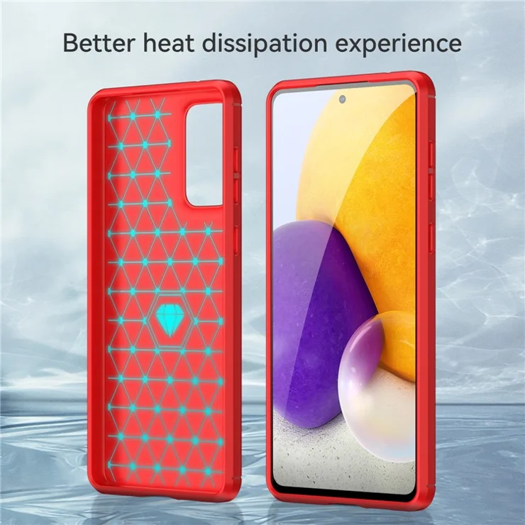 Anti-scratch Shockproof 1.8mm TPU Case Brushed Surface Carbon Fiber Texture Phone Cover for Samsung Galaxy A73 5G - Red