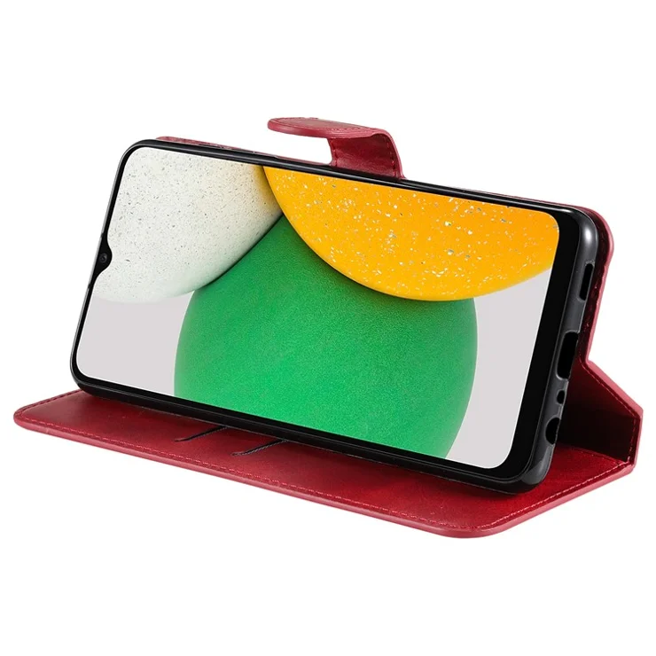 Shockproof Wallet Stand PU Leather Shell Magnetic Clasp Phone Case for Samsung Galaxy A03 Core - Red