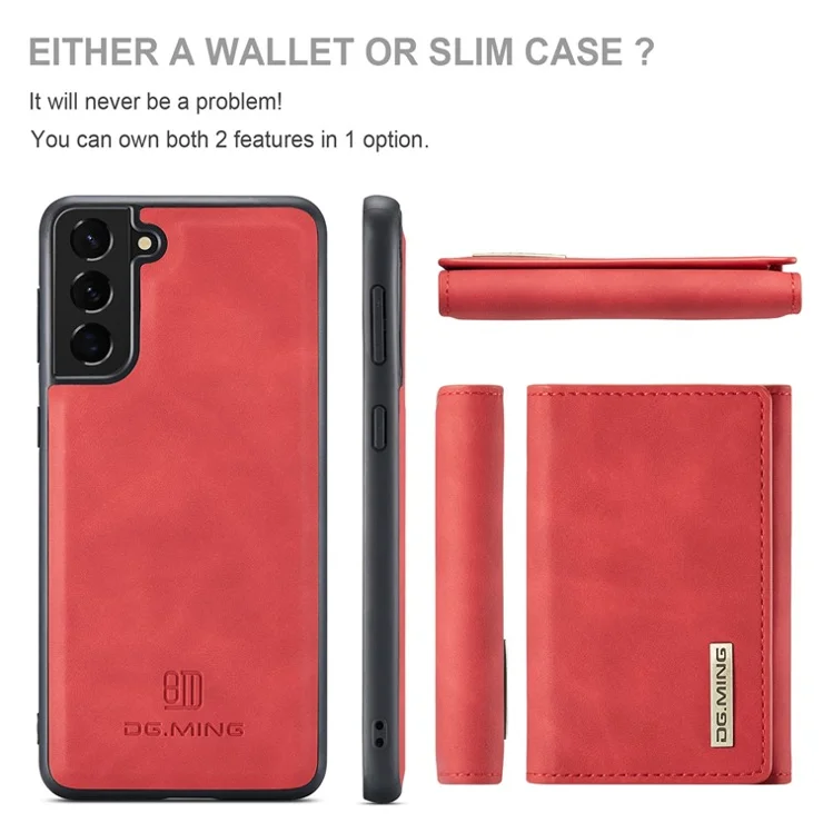 DG.MING M1 Series for Samsung Galaxy S22+ 5G Anti-fall Detachable 2-in-1 Wallet Support Wireless Charging Phone Case - Red