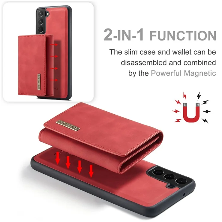 DG.MING M1 Series for Samsung Galaxy S22+ 5G Anti-fall Detachable 2-in-1 Wallet Support Wireless Charging Phone Case - Red