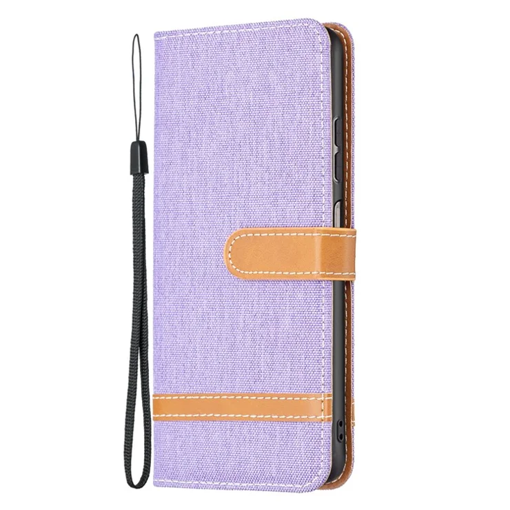 For Samsung Galaxy A13 4G / A13 5G / A04 4G (164.4 x 76.3 x 9.1 mm) Jeans Cloth Texture PU Leather Color Matching Wallet Cover - Purple