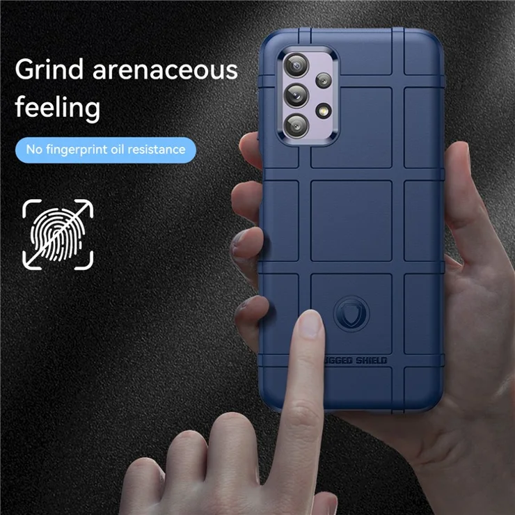 For Samsung Galaxy A23 4G/F23 5G/M23 5G Rugged Square Grid Design Phone Case Thickened TPU Soft Back Protective Cover - Blue