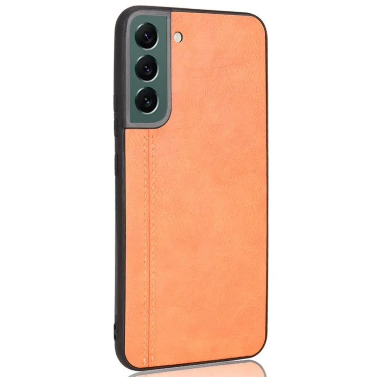 For Samsung Galaxy S22+ 5G Stitching Phone Case PU Leather Coated Hard PC + Soft TPU Non-Slip Grip Protective Cover - Yellow