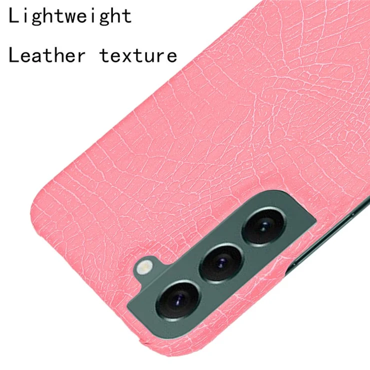 For Samsung Galaxy S22+ 5G Hard PC Phone Cover Crocodile Texture PU Leather Coating Case - Pink