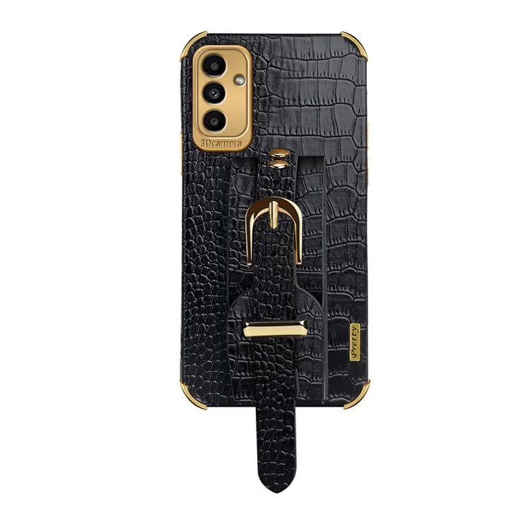 For Samsung Galaxy A13 5G / A04s 4G (164.7 x 76.7 x 9.1 mm) Smartphone Case Shell Crocodile Texture 6D Electroplating Precise Cutout PU Leather + TPU Phone Case - Black