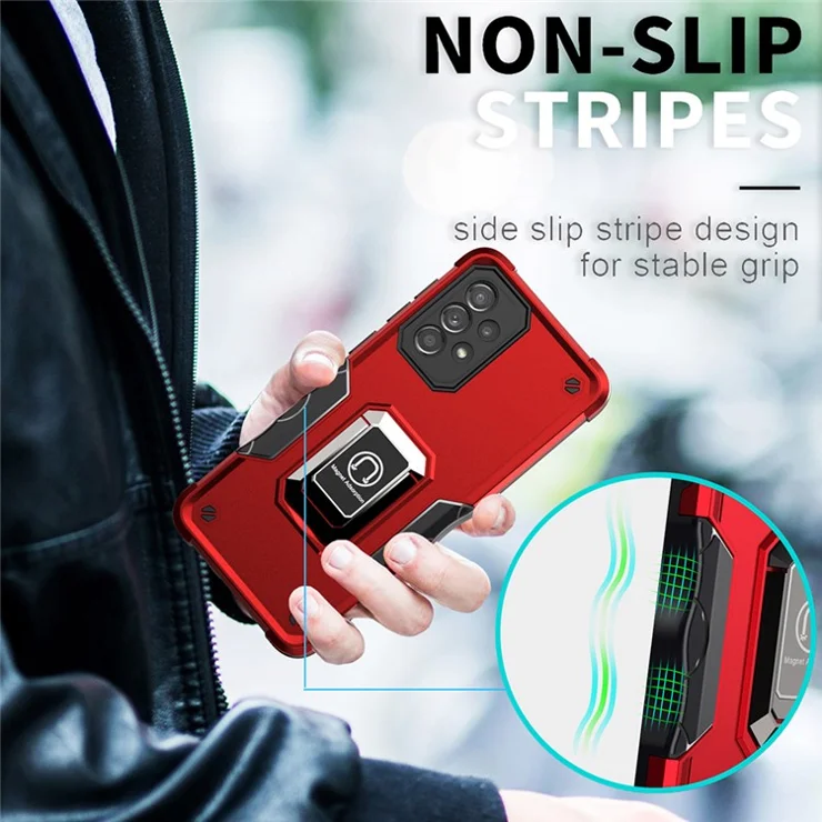 Soft TPU + Hard PC Hybrid Case for Samsung Galaxy A33 5G, Ring Kickstand Anti-slip Grip Phone Cover - Black