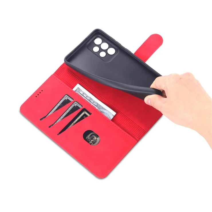 AZNS PU Leather Wallet Mobile Phone Case for Samsung Galaxy A73 5G Hands-free Supporting Stand Phone Cover Shell - Red