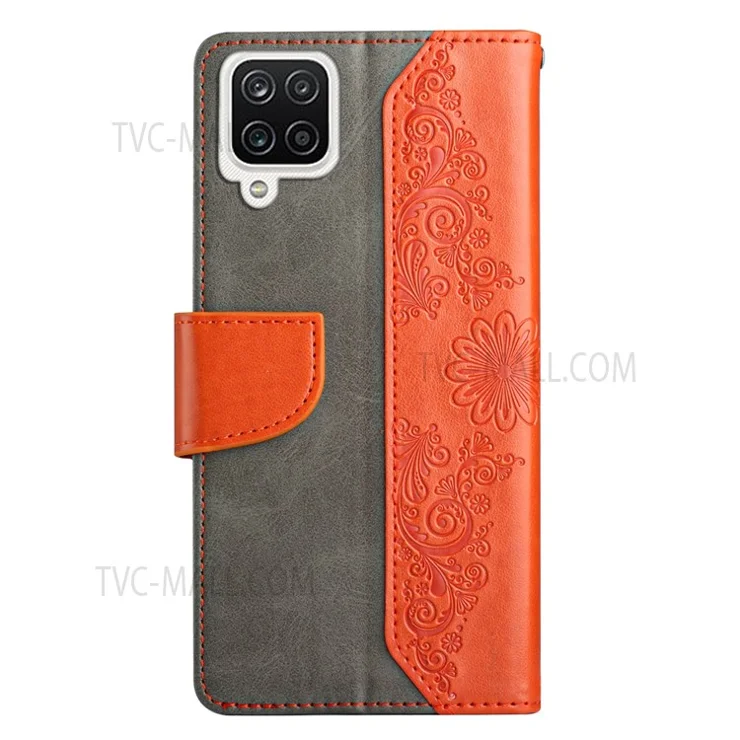 For Samsung Galaxy A22 4G (EU Version) Wallet Stand Phone Case Scratch Resistant Folio Flip Cover Phone Protector with Butterfly Flower Imprinted - Orange