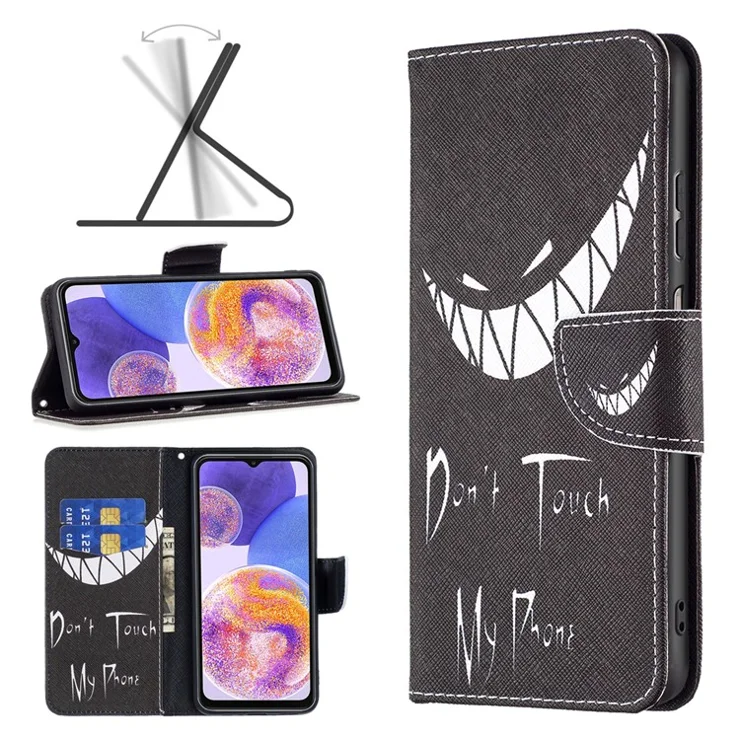 For Samsung Galaxy A23 4G / 5G (Global Version) Phone Case Pattern Printing PU Leather Wallet Stand Cover - Don't Touch My Phone