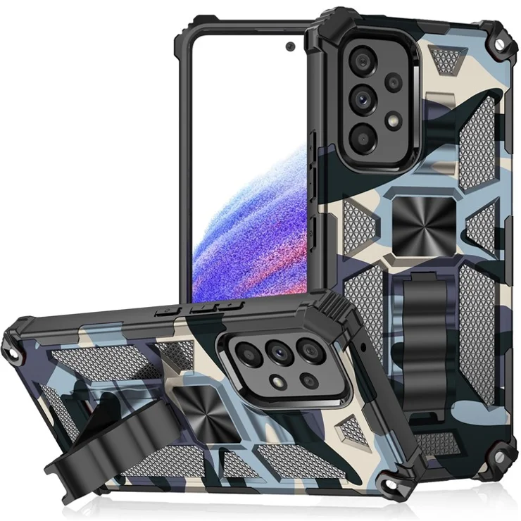 Slim Phone Case for Samsung Galaxy A53 5G Military Grade Armor Hybrid PC+TPU Shockproof Camouflage Cover with Kickstand - Blue