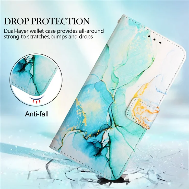 YB Pattern Printing Leather Series-5 for Samsung Galaxy S20 FE 2022/S20 FE 4G/S20 FE 5G/S20 Lite/S20 Fan Edition/S20 Fan Edition 5G Marble Pattern Leather Case Wallet Stand Phone Shell - Green LS003