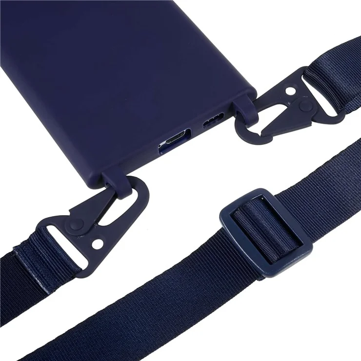 Soft Frosted Surface TPU Phone Cover for Samsung Galaxy S22 Ultra 5G, Anti-Collision Slim Back Case with Wide Strap - Dark Blue