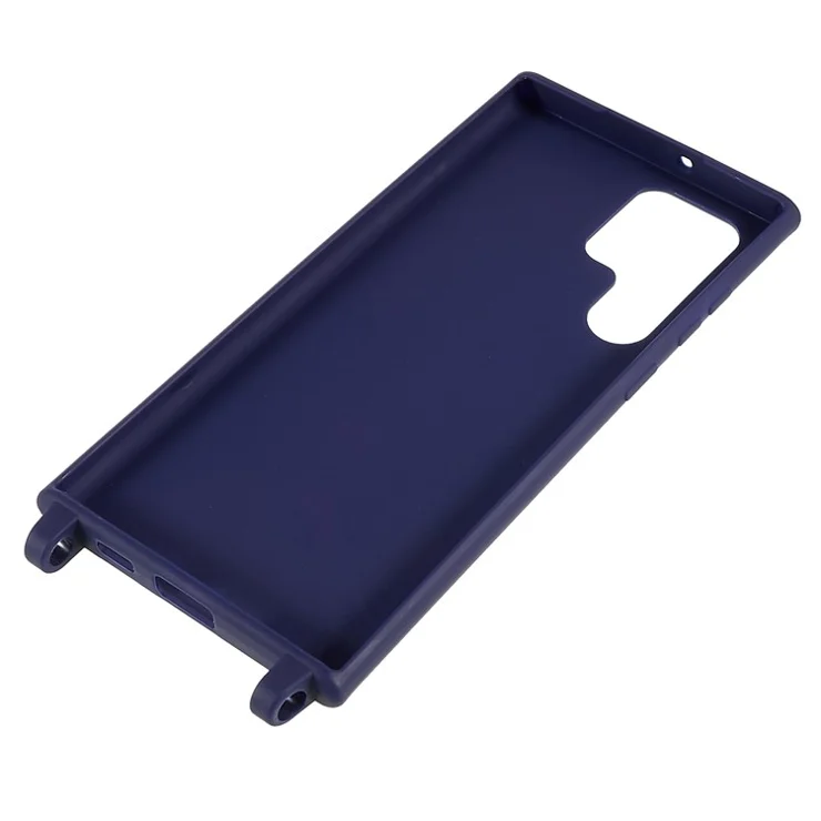 Soft Frosted Surface TPU Phone Cover for Samsung Galaxy S22 Ultra 5G, Anti-Collision Slim Back Case with Wide Strap - Dark Blue