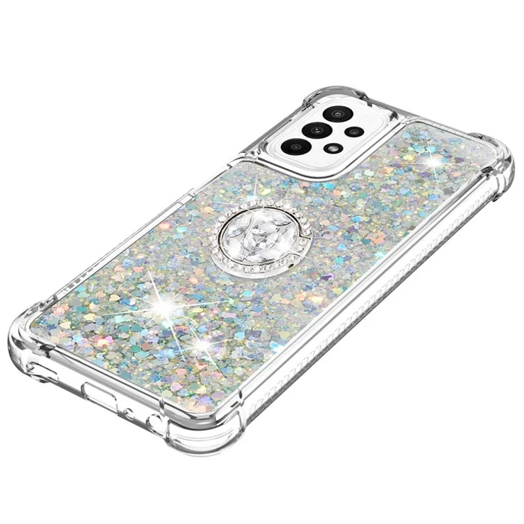 For Samsung Galaxy A23 4G / 5G (Global) TPU Case with Kickstand Quicksand Shockproof Cover - Silver / Hearts