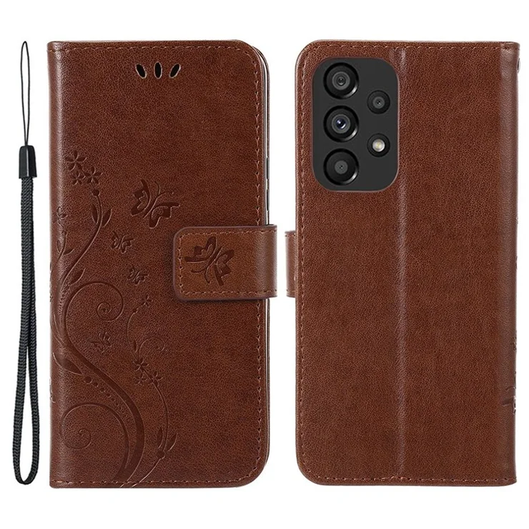For Samsung Galaxy A33 5G PU Leather Smartphone Case Stylish Imprint Butterflies Wallet Anti-drop Cover - Brown