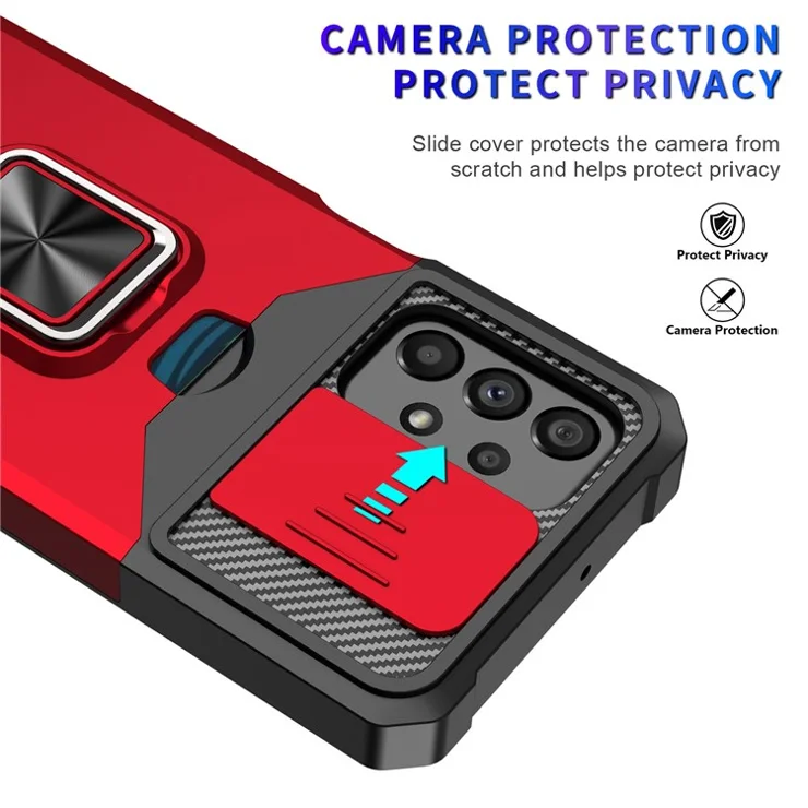 For Samsung Galaxy A23 4G / 5G (Global Version) PC + TPU Camera Slider Phone Case Well-protected Anti-drop Card Slot + Metal Kickstand Design Shell - Black