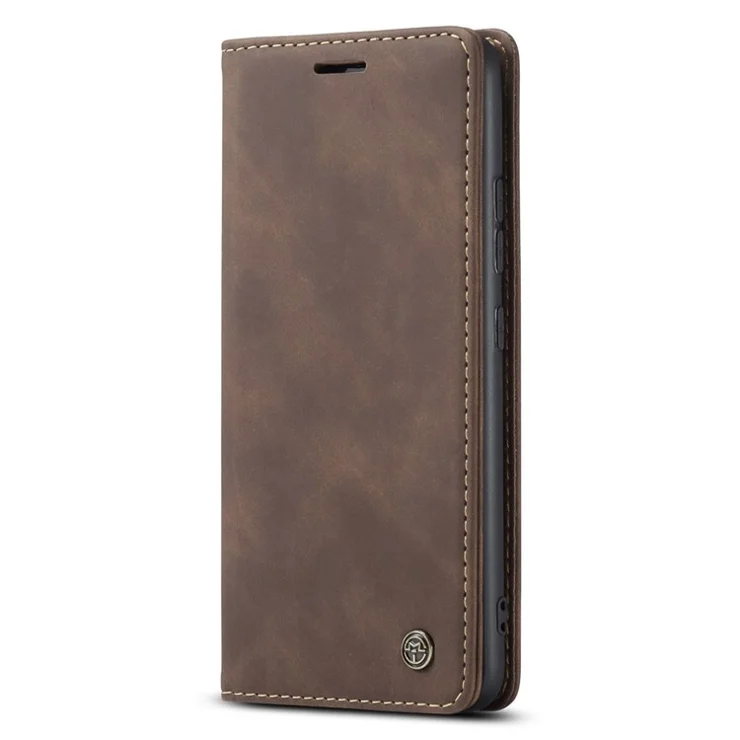 CASEME 013 Series for Samsung Galaxy A02s (166.5x75.9x9.2mm) PU Leather Wallet Case Hidden Magnetic Absorption Stand Feature Flip Cover - Coffee