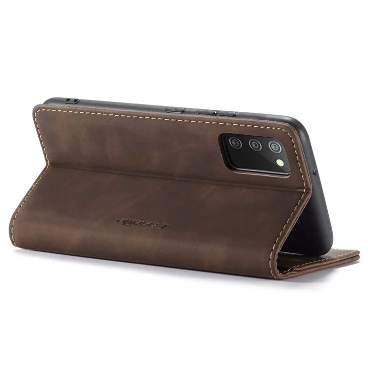 CASEME 013 Series for Samsung Galaxy A02s (166.5x75.9x9.2mm) PU Leather Wallet Case Hidden Magnetic Absorption Stand Feature Flip Cover - Coffee