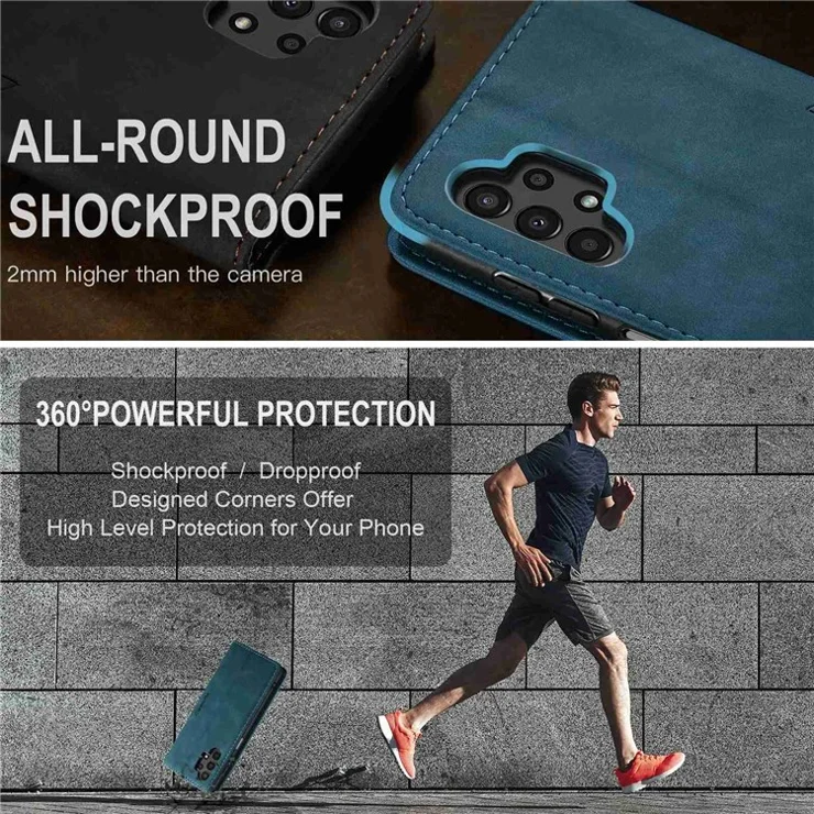 CASEME 013 Series Cell Phone Case Bag for Samsung Galaxy A13 4G, PU Leather Wallet Magnetic Design Card Slots Stand Phone Cover - Blue