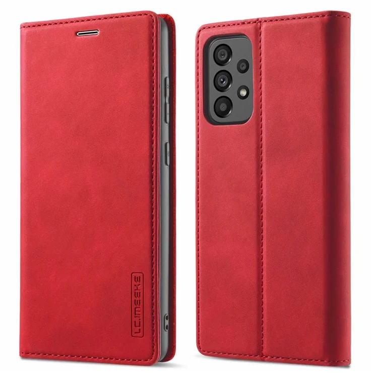 LC.IMEEKE Wallet Style Case for Samsung Galaxy A73 5G, Anti-scratch Well-protected Stand PU Leather Strong Magnetic Suction Phone Cover - Red