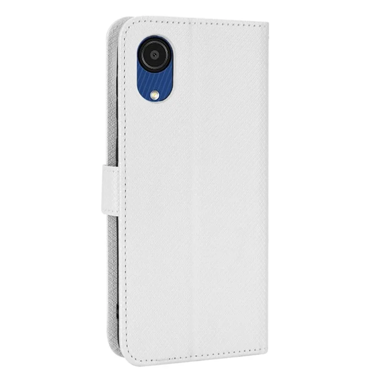 For Samsung Galaxy A03 Core Shockproof Wallet Stand View Protective Cover Diamond Texture Soft PU Leather Flip Case with Strap - White
