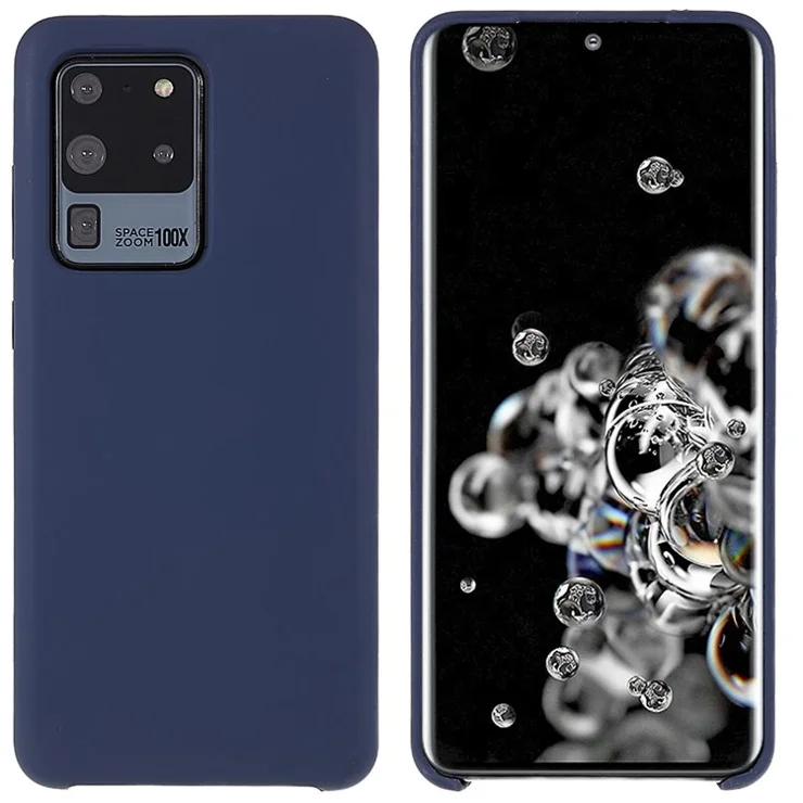 For Samsung Galaxy S20 Ultra Phone Covering Bag Premium Solid State Silicone Phone Case Mobile Phone Protector - Dark Blue