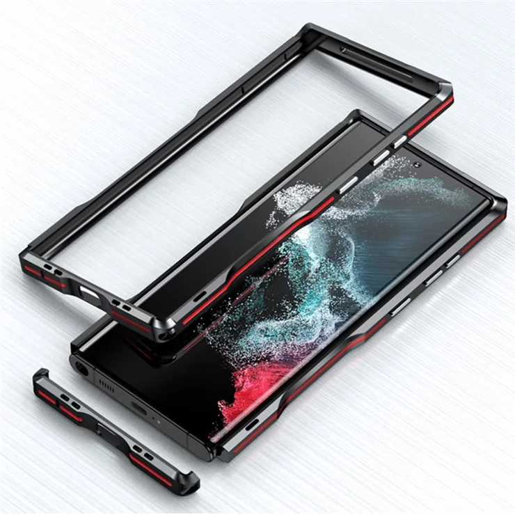 LUPHIE for Samsung Galaxy S22 Ultra 5G Drop-proof Anti-scratch Metal Frame Armor Bumper Case - Silver