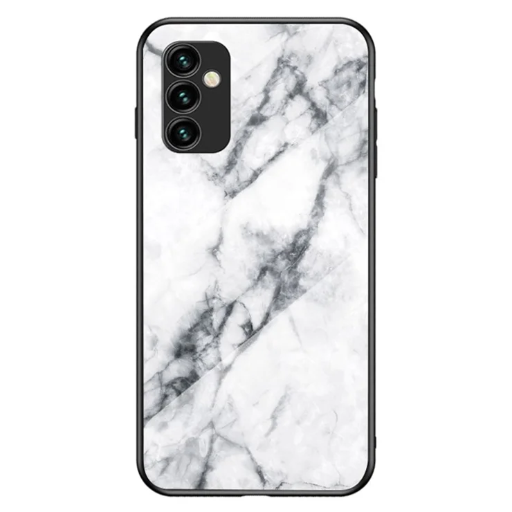 For Samsung Galaxy M23 5G/F23 5G Marble Pattern Tempered Glass + PC + TPU Stylish Scratch-resistant Smartphone Case - White Marble