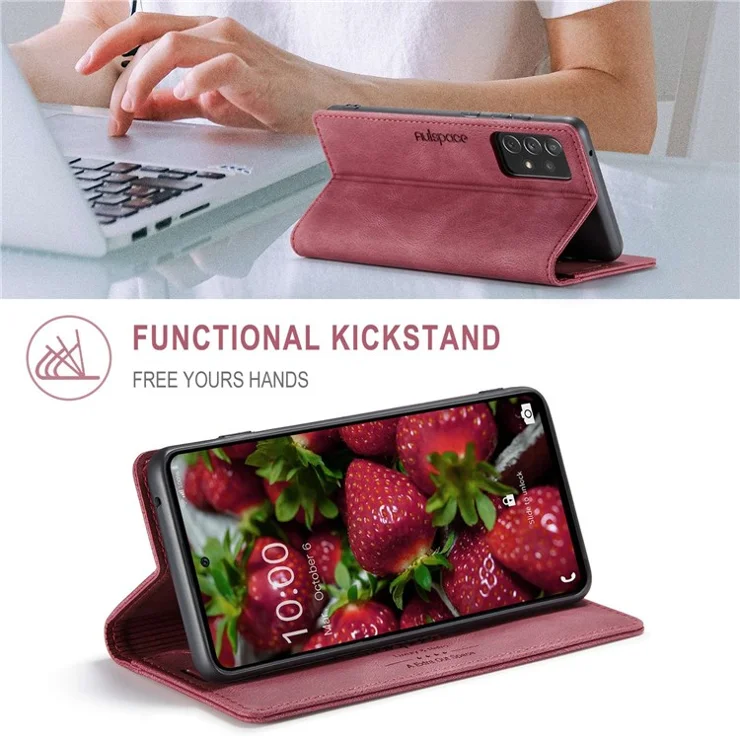 AUTSPACE A01 Series for Samsung Galaxy A73 5G PU Leather Case RFID Blocking Wallet Flip Stand Cover - Red