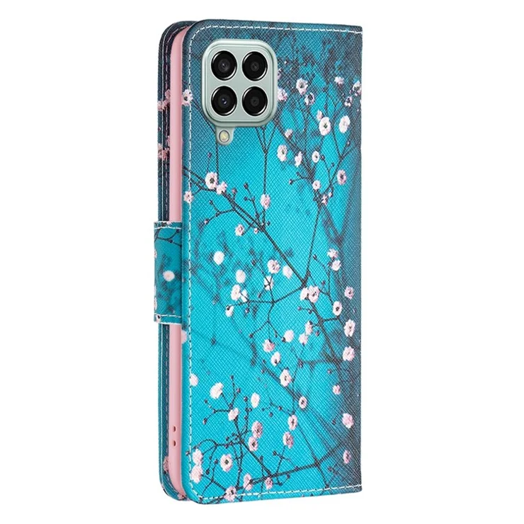 For Samsung Galaxy M33 5G (Global Version) Phone Case Pattern Printing PU Leather Wallet Stand Cover - Plum Blossom