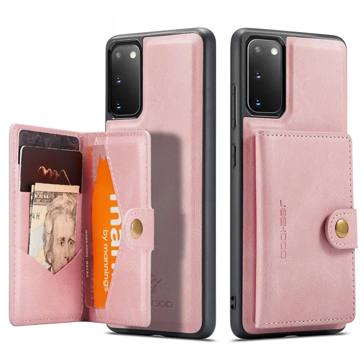 JEEHOOD For Samsung Galaxy S20 4G/5G Detachable Wallet Kickstand Case PU Leather Coated TPU Well-protected Phone Shell - Rose Gold
