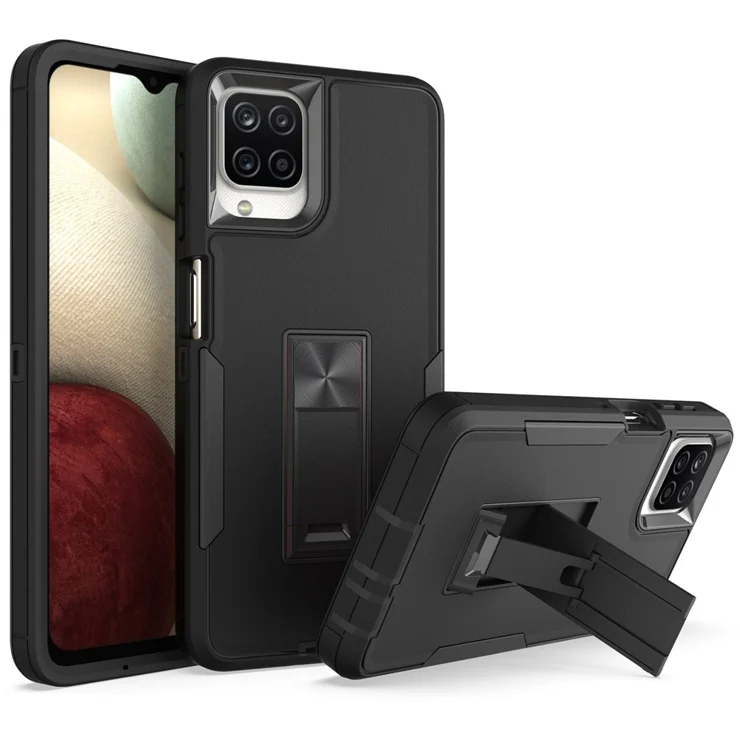 Wallet Samsung Galaxy A12 Phone Case For Samsung Galaxy A12 Hard PC Soft  TPU Hybrid Cover Kickstand Phone Case With Car Mount Metal Sheet All Black
