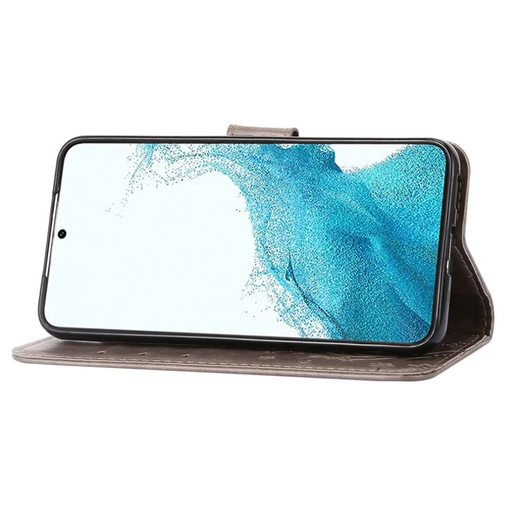 For Samsung Galaxy A73 5G Butterfly Flower Imprinted Wallet Phone Case PU Leather Folio Flip Cover with Stand/Strap - Grey
