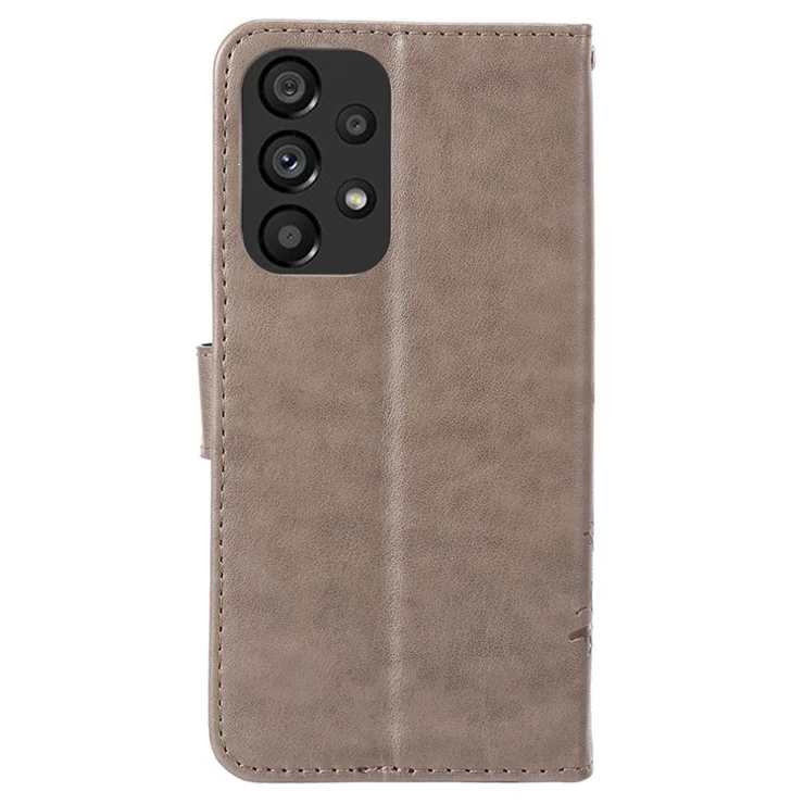 For Samsung Galaxy A73 5G Butterfly Flower Imprinted Wallet Phone Case PU Leather Folio Flip Cover with Stand/Strap - Grey