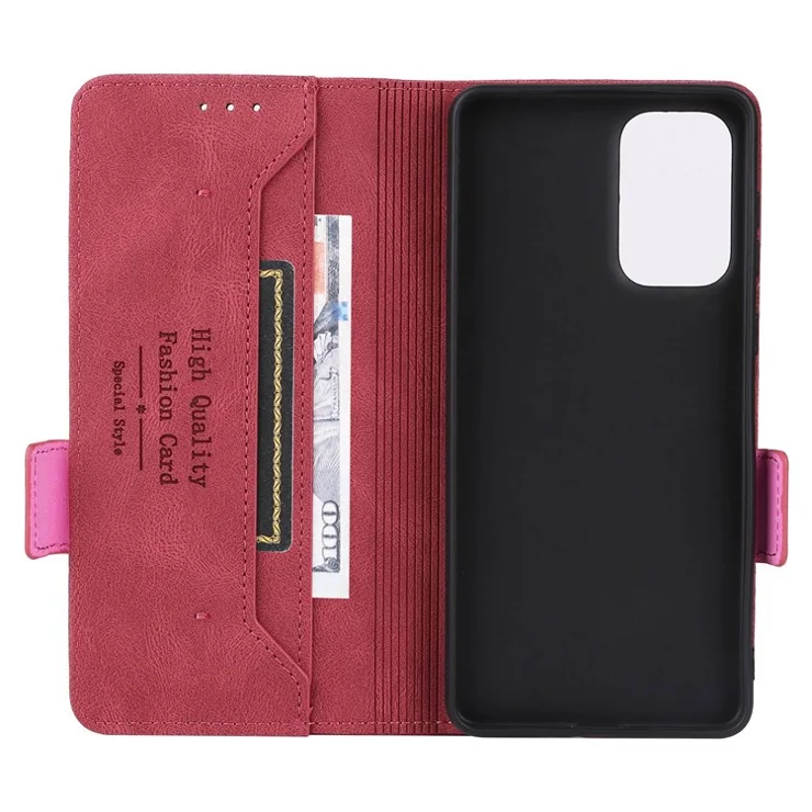 PU Leather Phone Case for Samsung Galaxy A73 5G, Wallet Flip Stand Shockproof TPU Interior Shell Anti-dust Cover - Rose