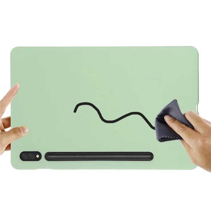 For Samsung Galaxy Tab S8/S7 Solid Color Tablet Case Microfiber Lining Liquid Silicone Anti-fall Protective Cover - Green