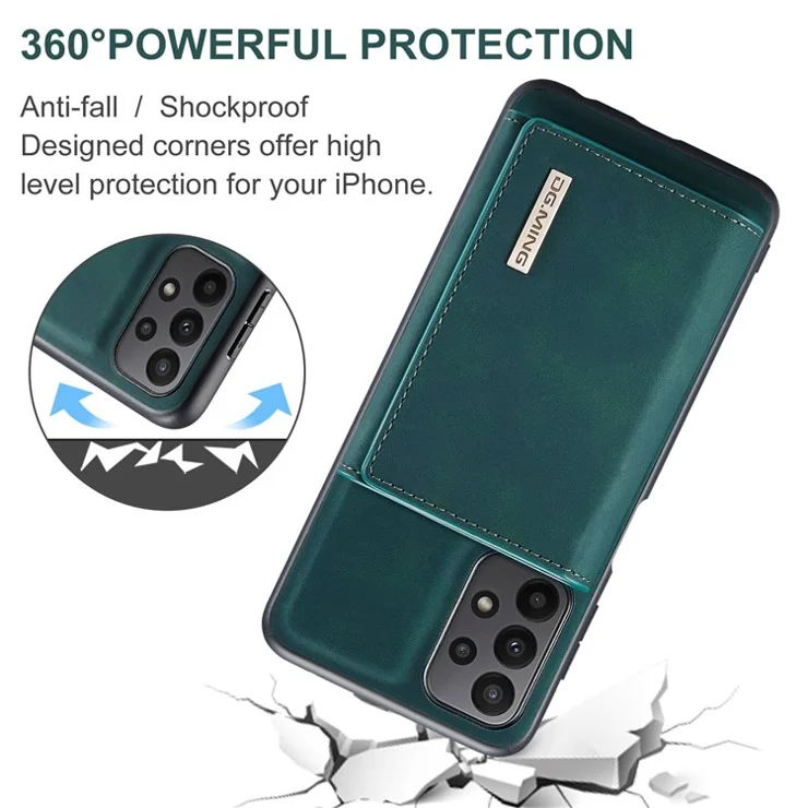 DG.MING M1 Series for Samsung Galaxy A23 5G (Global Version) / 4G Detachable 2-in-1 Wallet Style Wear-resistant Support Wireless Charging Cell Phone Case - Green