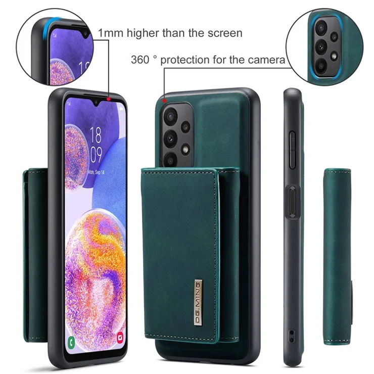 DG.MING M1 Series for Samsung Galaxy A23 5G (Global Version) / 4G Detachable 2-in-1 Wallet Style Wear-resistant Support Wireless Charging Cell Phone Case - Green