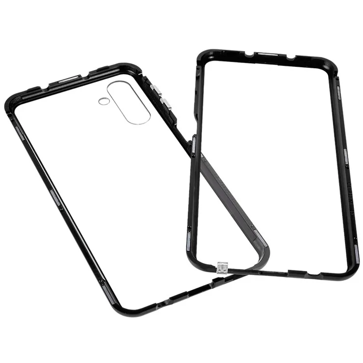 For Samsung Galaxy A13 5G Anti-Fall 360-Degree Protection Phone Cover Double-Sided Tempered Glass + Magnetic Metal Frame Anti-Scratch Shell with Lock - Black