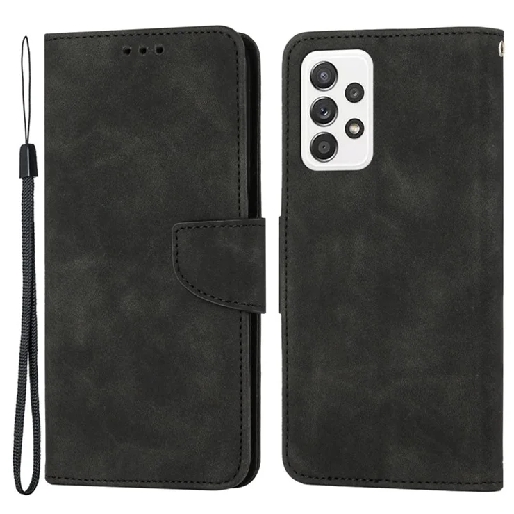 For Samsung Galaxy A73 5G Solid Color Shockproof Leather Phone Case Viewing Stand Protective Phone Cover - Black