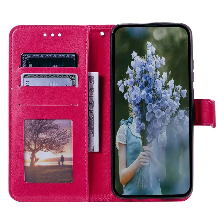 For Samsung Galaxy M13 4G Scratch Resistant Folio Stand Cover Mandala Flower Pattern Imprinted PU Leather Wallet Flip Case with Wrist Strap - Rose
