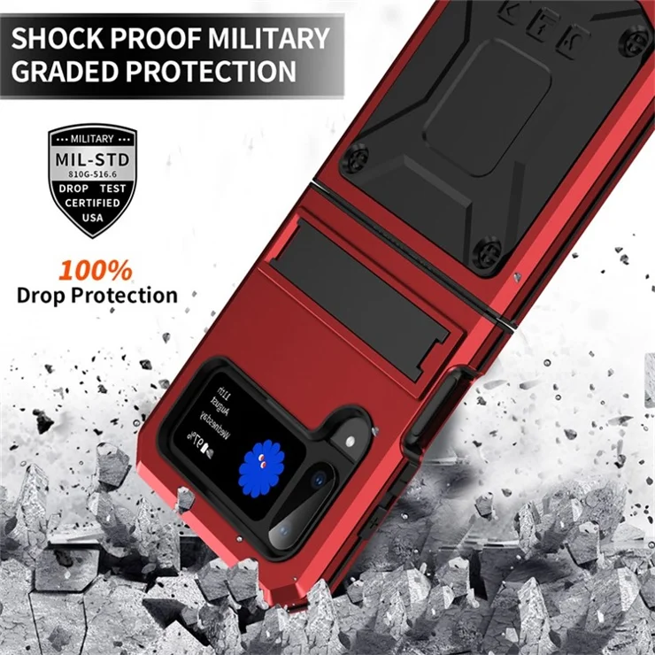 For Samsung Galaxy Z Flip3 5G Dust-proof Drop-proof Phone Case Metal + Silicone + PC Cover with Magnetic Kickstand - Red