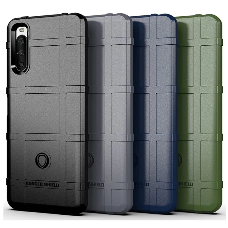 Shock-proof Rugged Square Grid Texture TPU Phone Cover Case for Sony Xperia 10 III 5G / Xperia 10 III Lite - Black