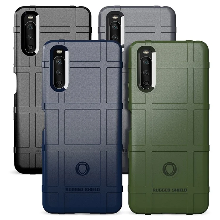 Shock-proof Rugged Square Grid Texture TPU Phone Cover Case for Sony Xperia 10 III 5G / Xperia 10 III Lite - Black