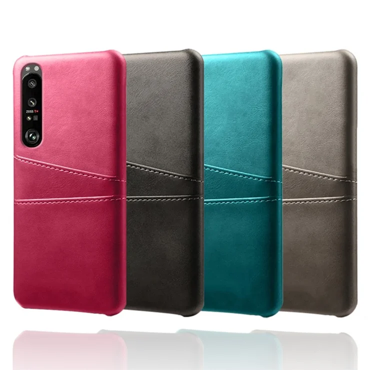 KSQ Well-Protected PU Leather Coated Hard PC Case with Dual-Card Slots Design for Sony Xperia 1 III 5G - Black