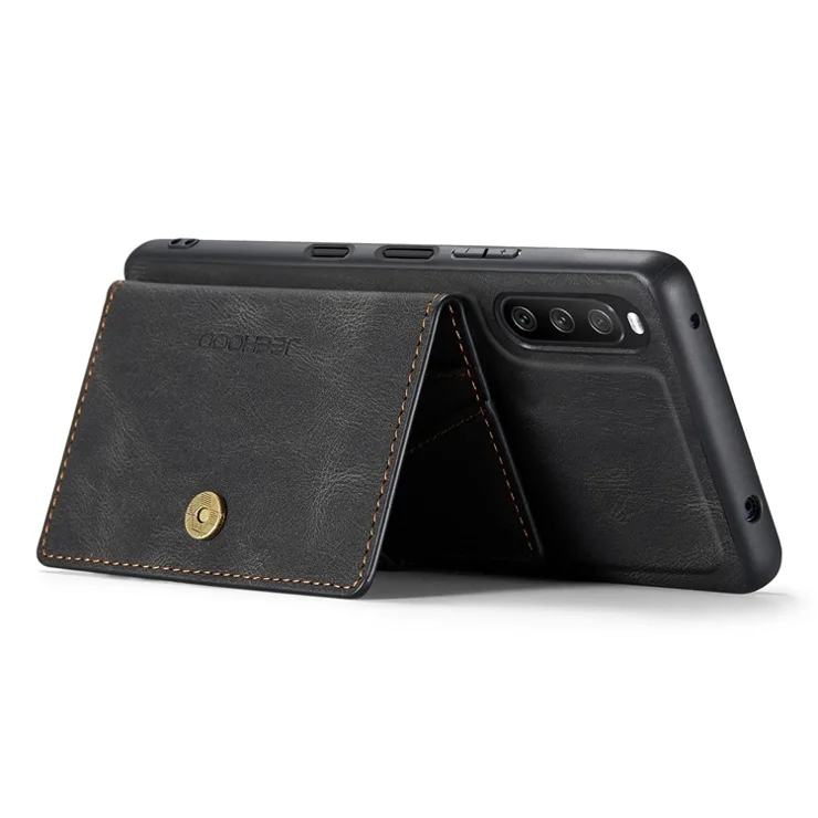 JEEHOOD Detachable 2-in-1 Leather Coated TPU Phone Case with Magnetic Clasp Wallet Design for Sony Xperia 10 III 5G - Black