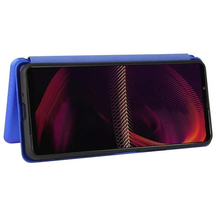 Stand Phone Cover for Sony Xperia 5 III 5G Carbon Fiber Texture Auto-absorbed Cell Phone Case - Blue