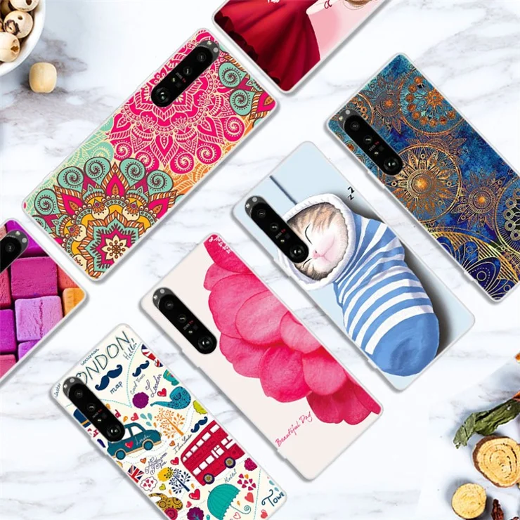 Full Protection Flexible TPU Phone Cover Case with Pattern Printing for Sony Xperia 1 III 5G - Daisy